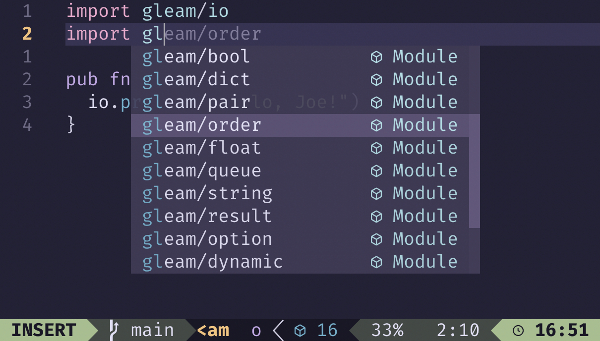 Neovim showing imports being autocompleted
