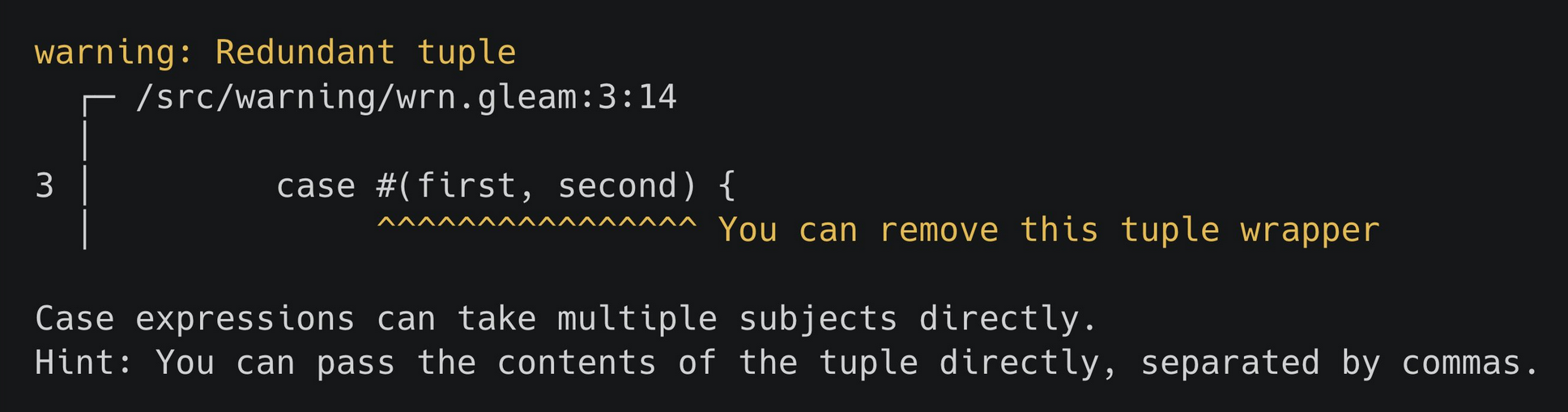 An error about a tuple being redundant